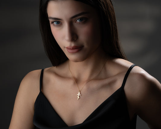 Orthodox cross necklace in gold and silver