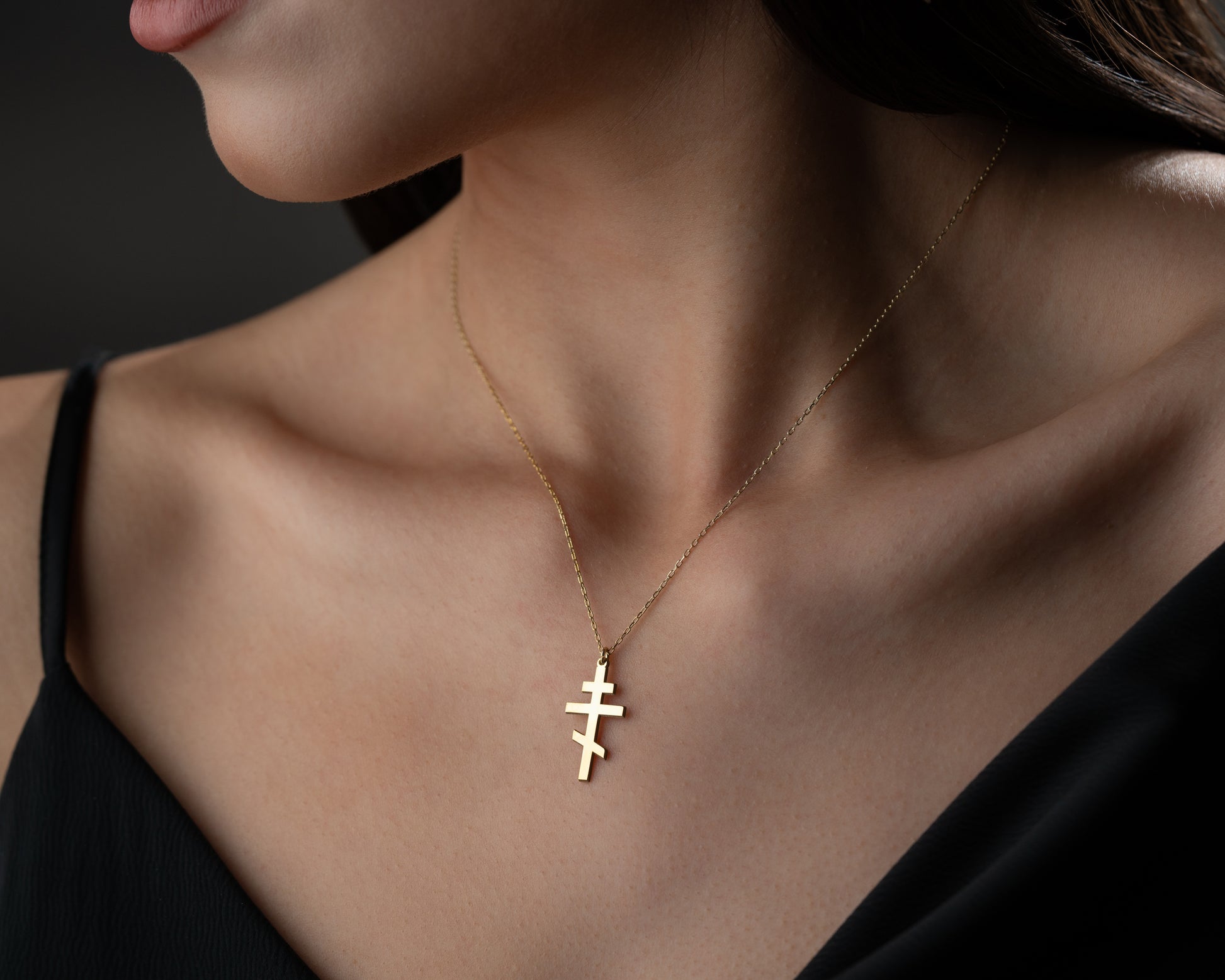 Orthodox cross necklace in gold and silver