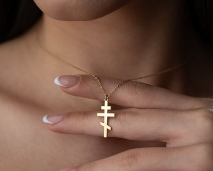 Orthodox cross necklace in gold and silver