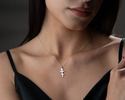 Orthodox cross necklace in gold and silver