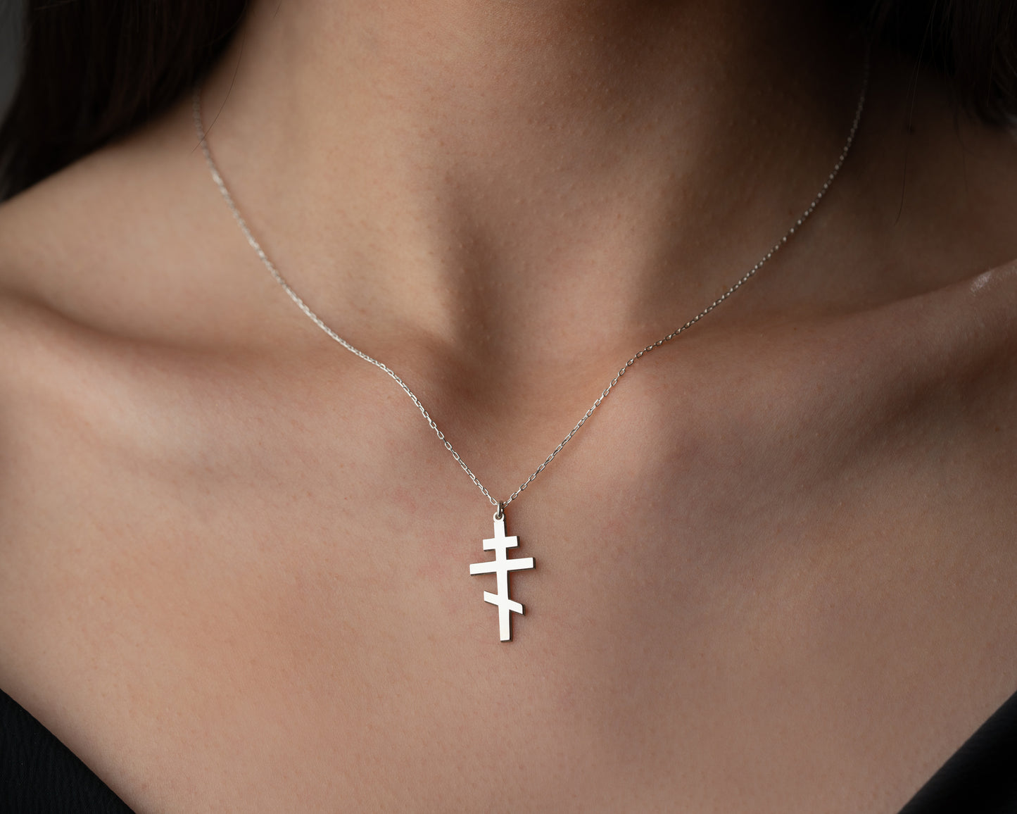 Orthodox cross necklace in gold and silver