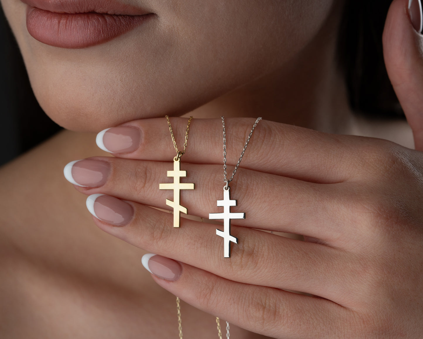 Orthodox cross necklace in gold and silver