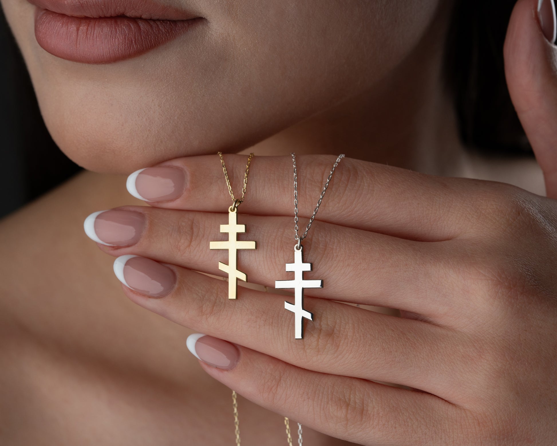 Orthodox cross necklace in gold and silver