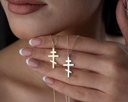 Orthodox cross necklace in gold and silver