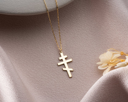 Orthodox cross necklace in gold and silver
