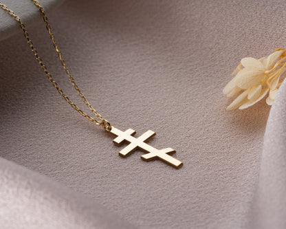 Orthodox cross necklace in gold and silver