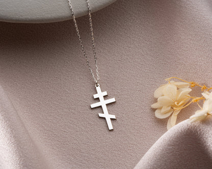 Orthodox cross necklace in gold and silver