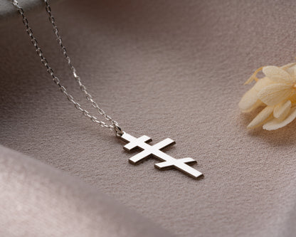 Orthodox cross necklace in gold and silver