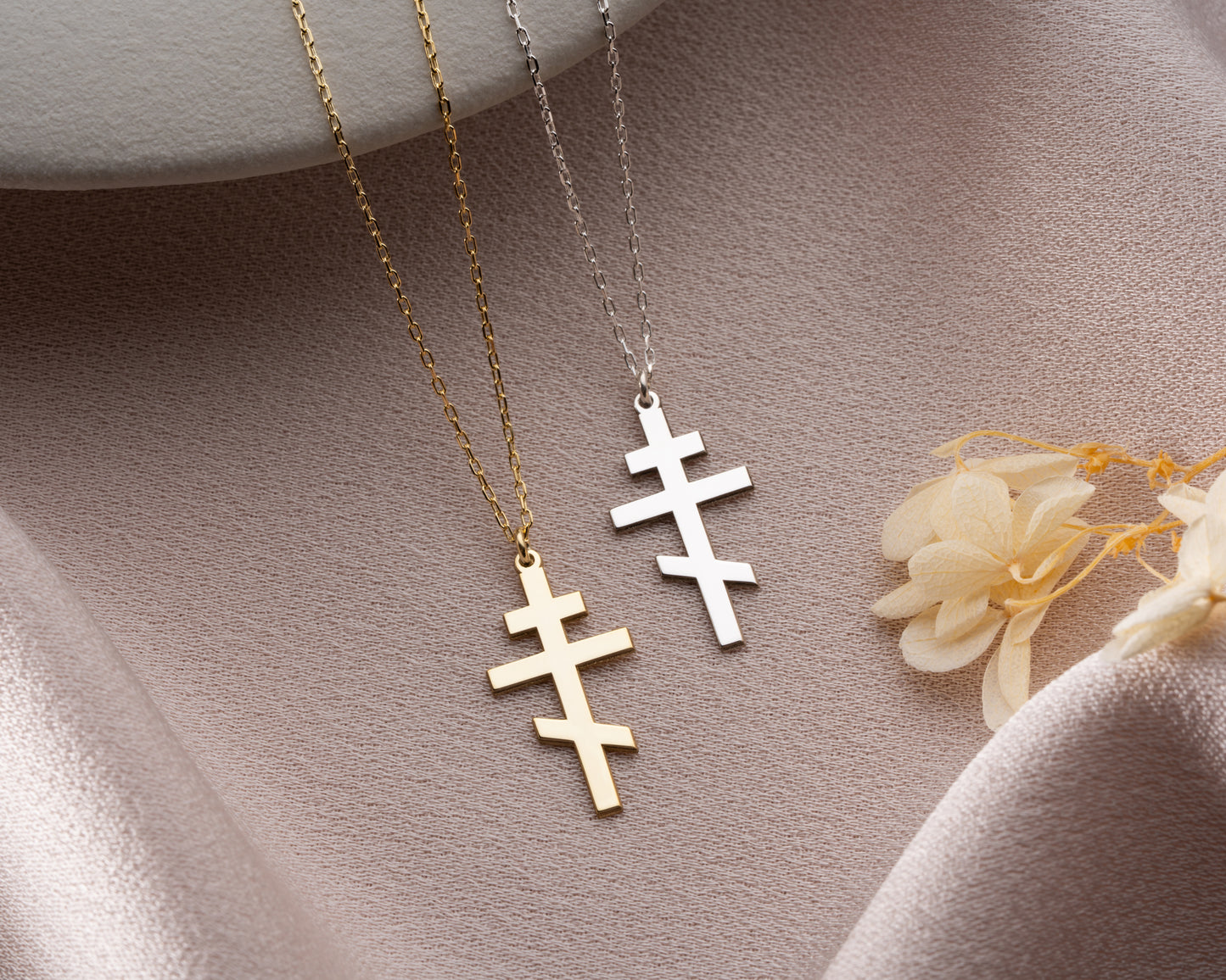 Orthodox cross necklace in gold and silver