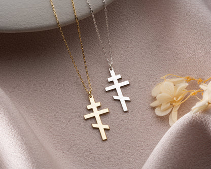 Orthodox cross necklace in gold and silver