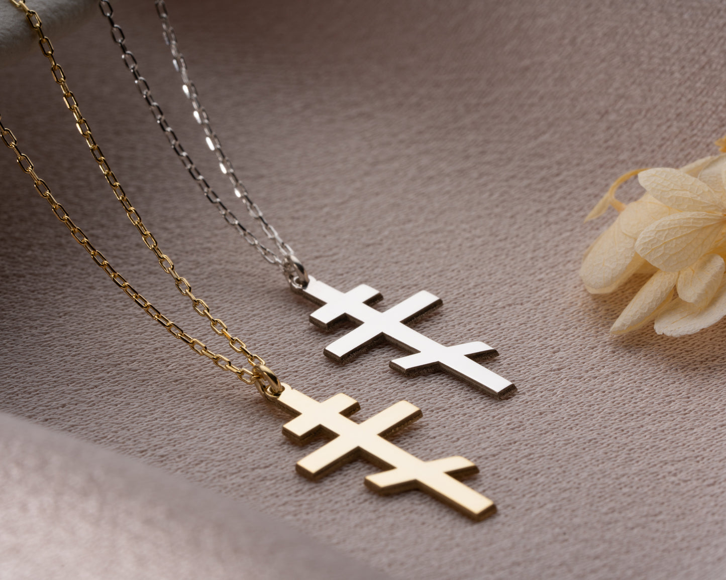 Orthodox cross necklace in gold and silver