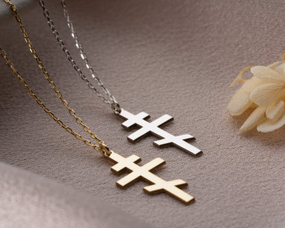 Orthodox cross necklace in gold and silver