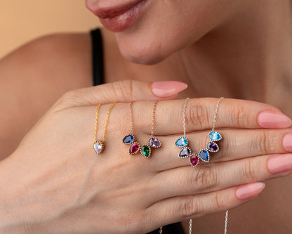 Pear birthstone necklace collection