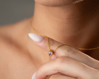 Pear birthstone pendant close-up