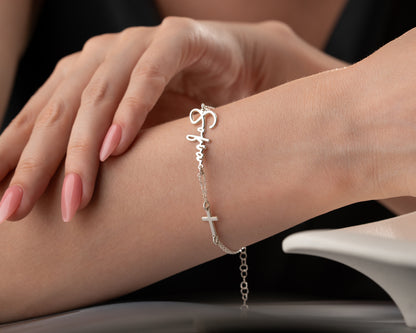 personalized cross bracelet on wrist