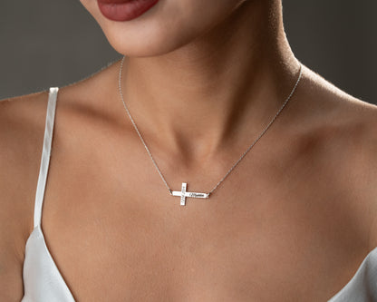 Personalized cross necklace worn