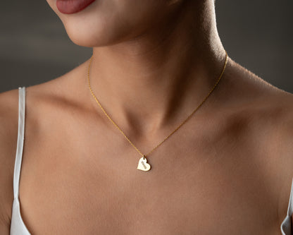 Personalized heart necklace worn on model