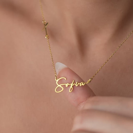 Personalized name necklace with side cross