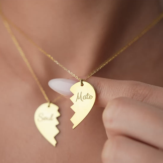 Personalized matching heart necklace set video