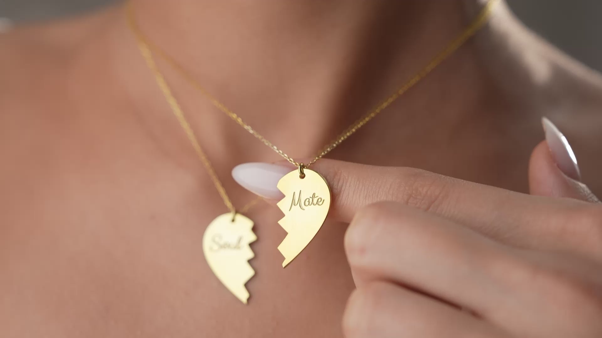 Personalized matching heart necklace set video