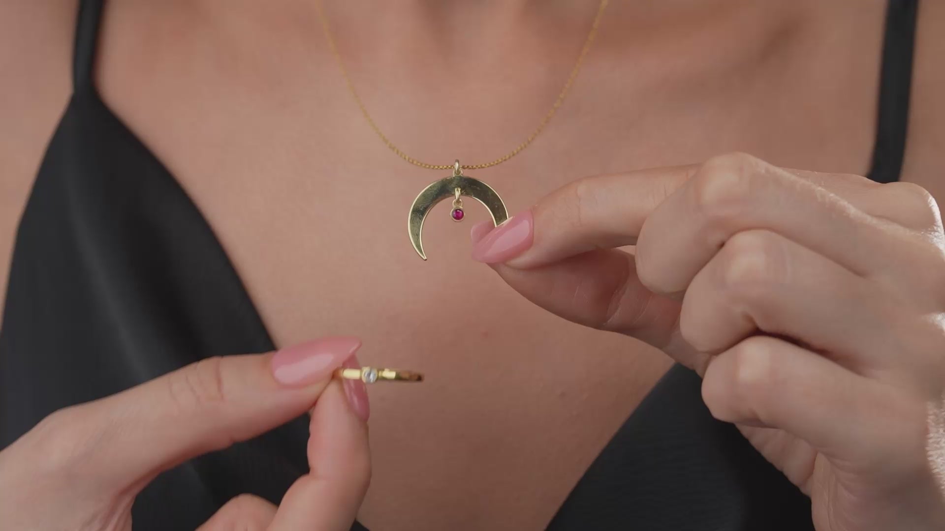Crescent birthstone necklace video