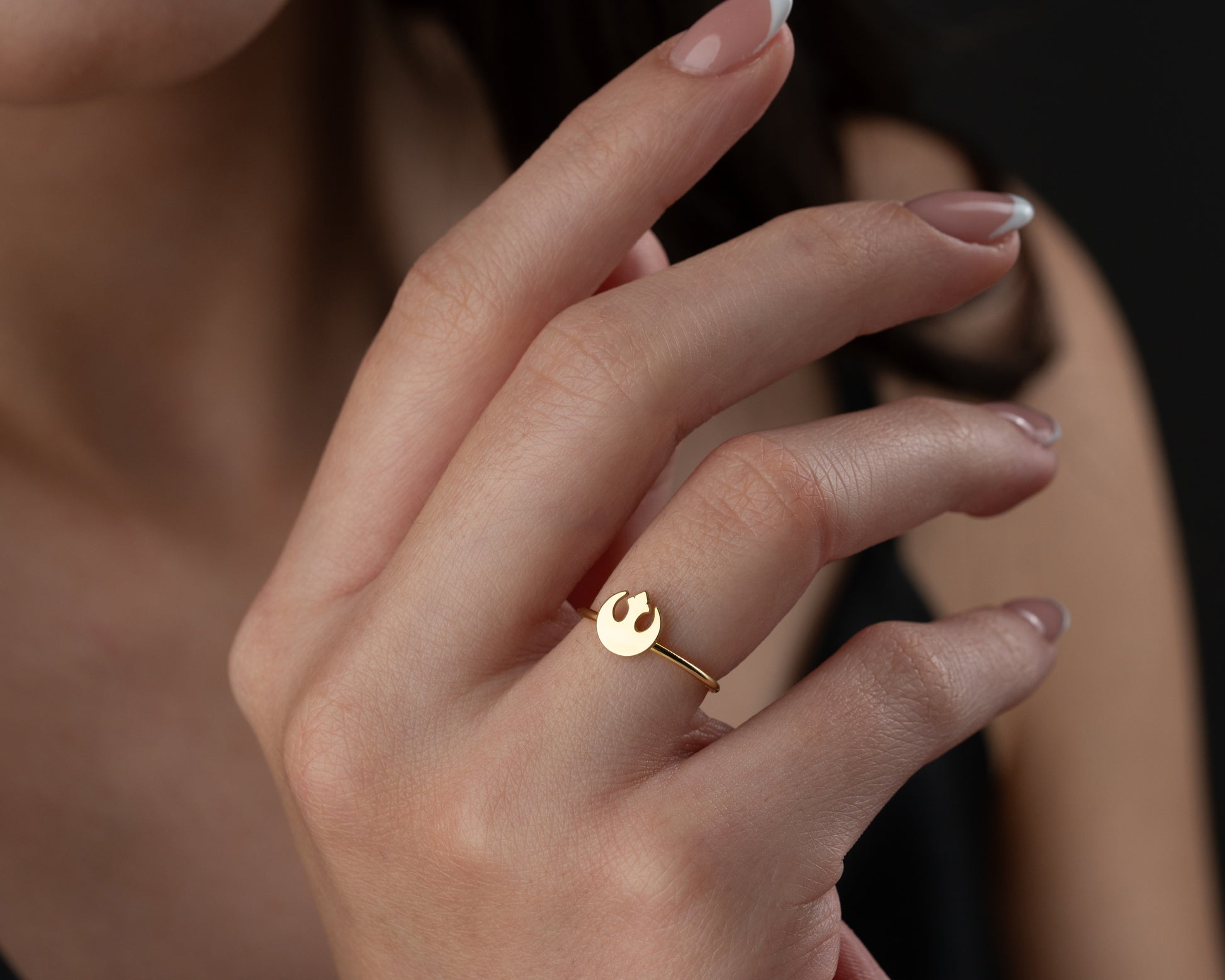 Rebel symbol ring close-up detail