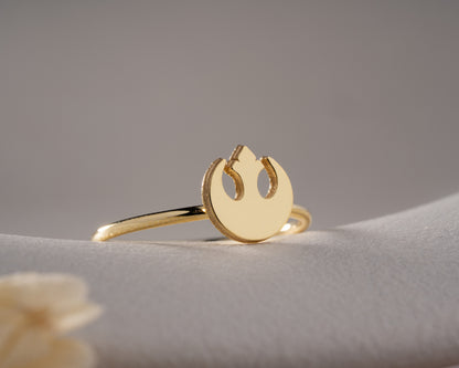 Rebel symbol inspired ring front view