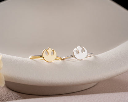 Rose gold rebel symbol ring option