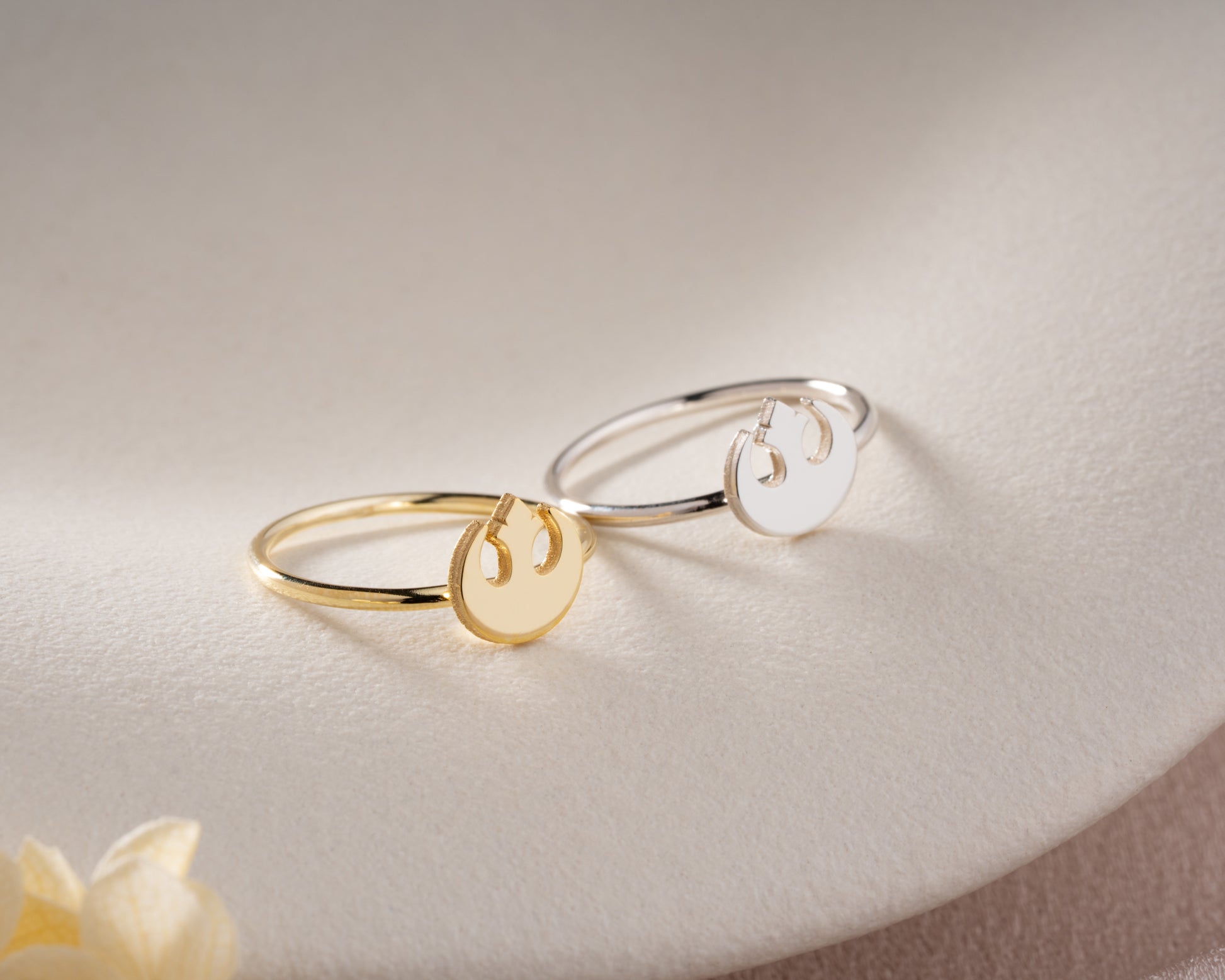 Gold celestial emblem ring option