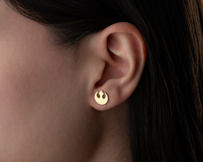 Celestial emblem stud earrings close-up