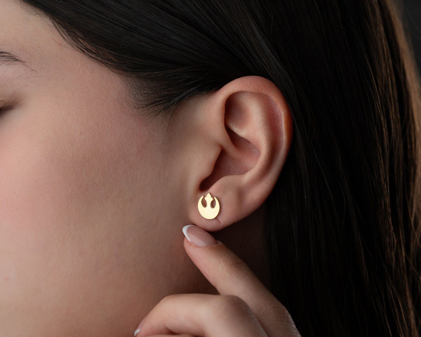 Minimal rebel symbol earrings in gold