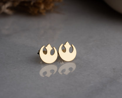Gold rebel symbol stud earrings option
