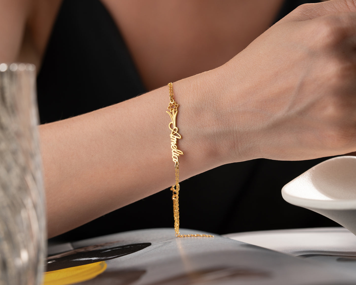 rose gold birth flower bracelet