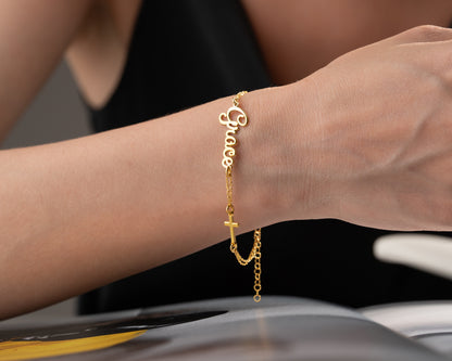 rose gold cross bracelet display