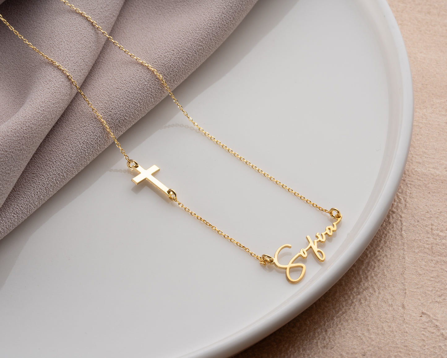 Script name pendant with cross