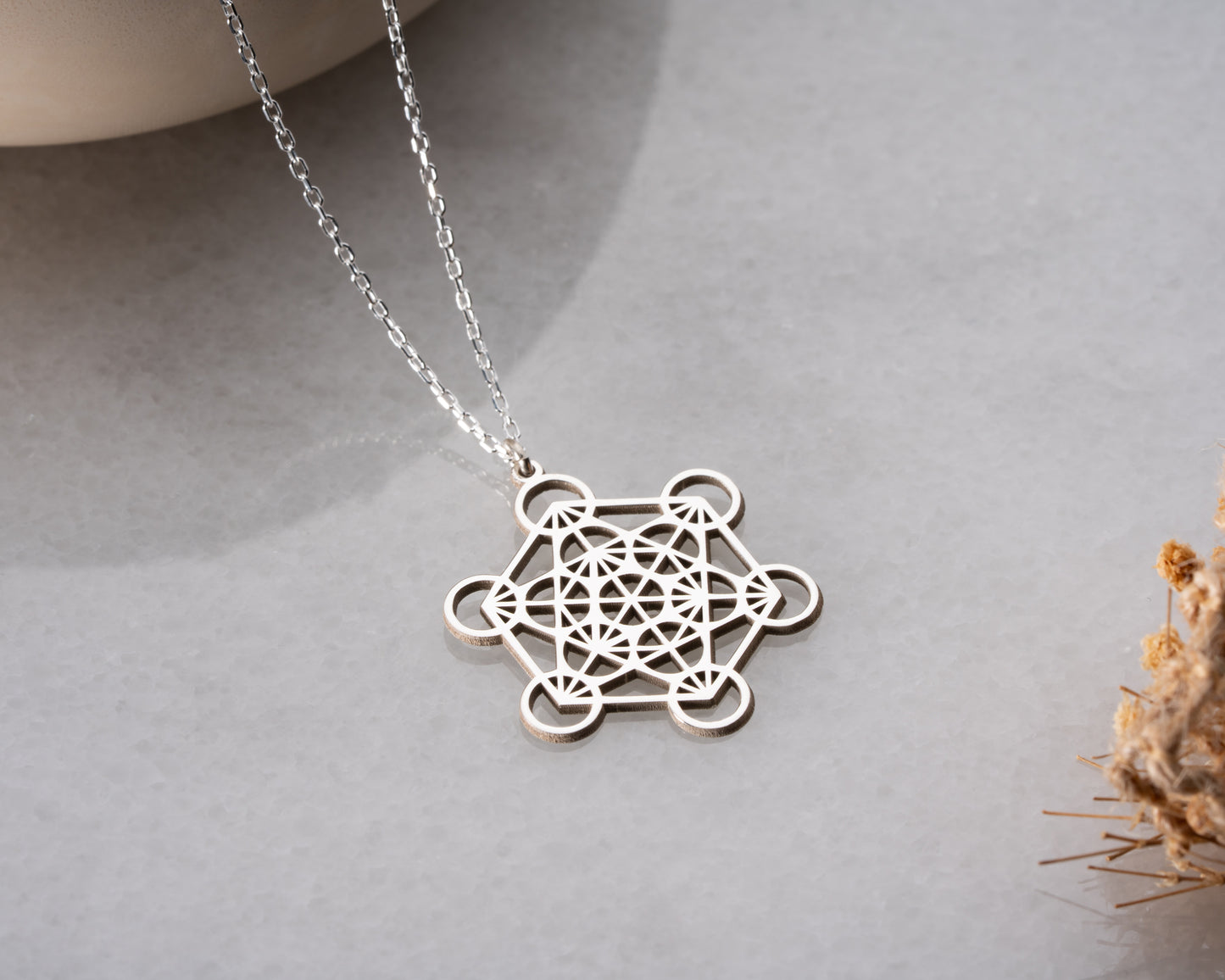 Silver Metatron's cube necklace