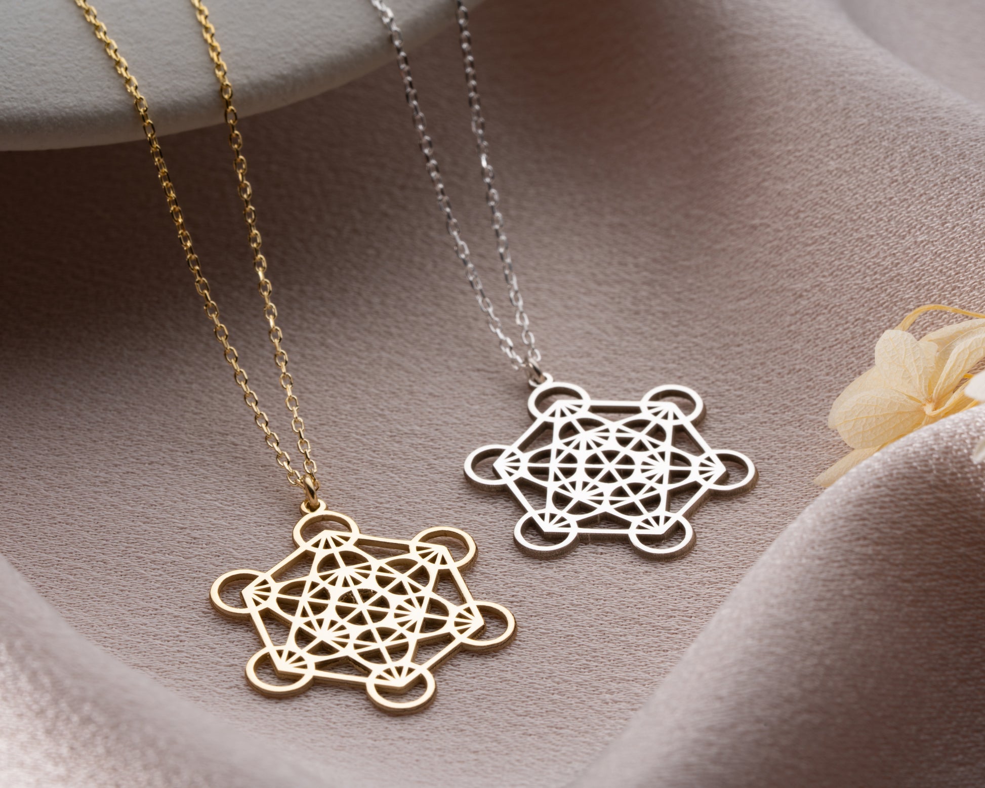 Silver Metatron's cube pendant detail