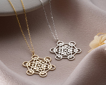 Silver Metatron's cube pendant detail