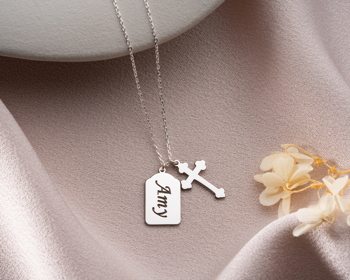 Silver personalized name cross necklace
