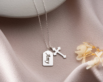 Silver personalized name cross necklace