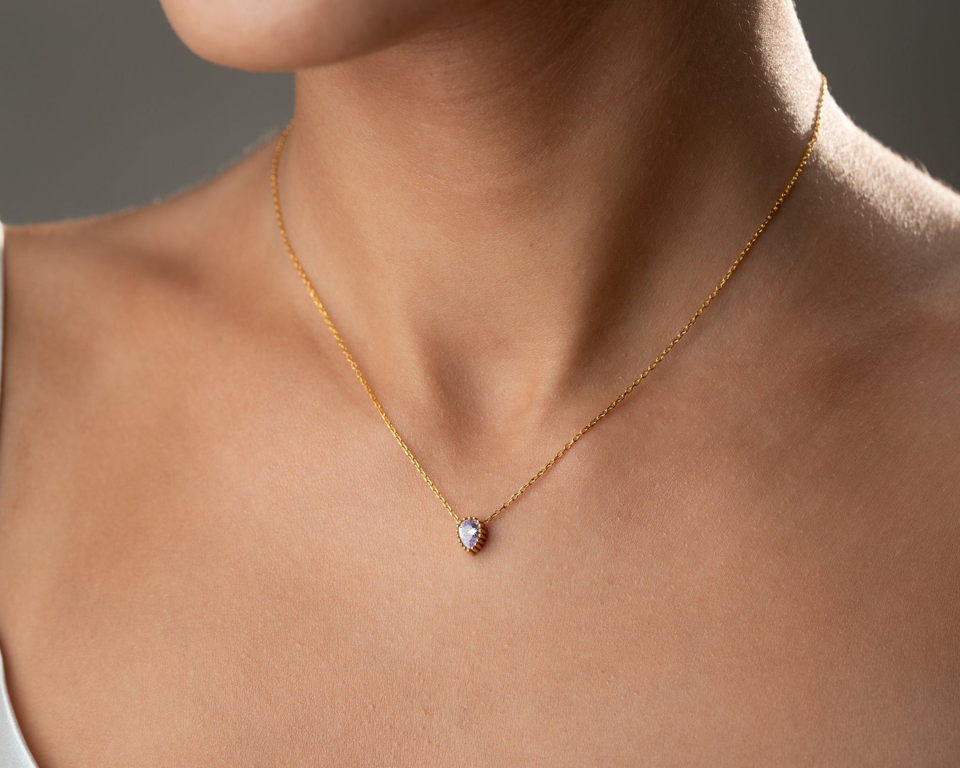 Single pear birthstone necklace