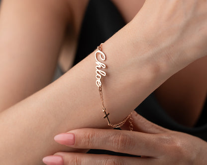 sterling silver cross name bracelet