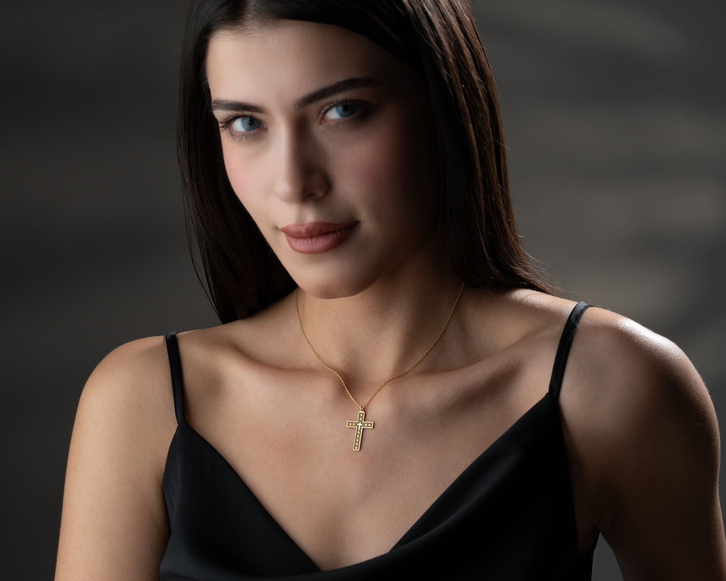 Studded cross pendant necklace