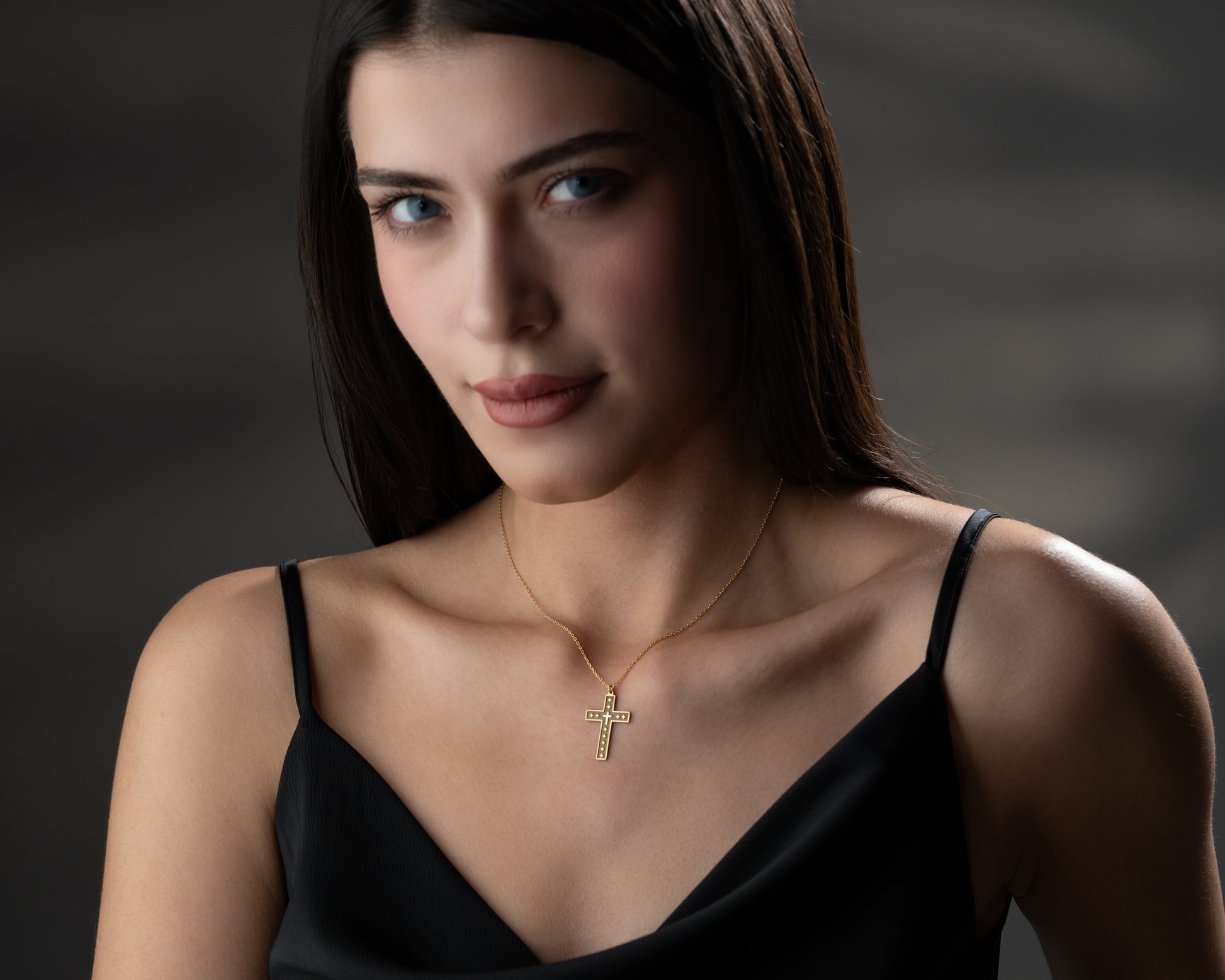 Studded cross pendant necklace