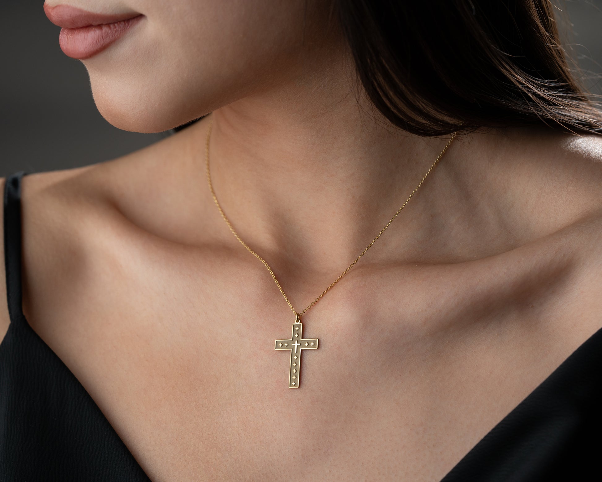Studded cross pendant necklace