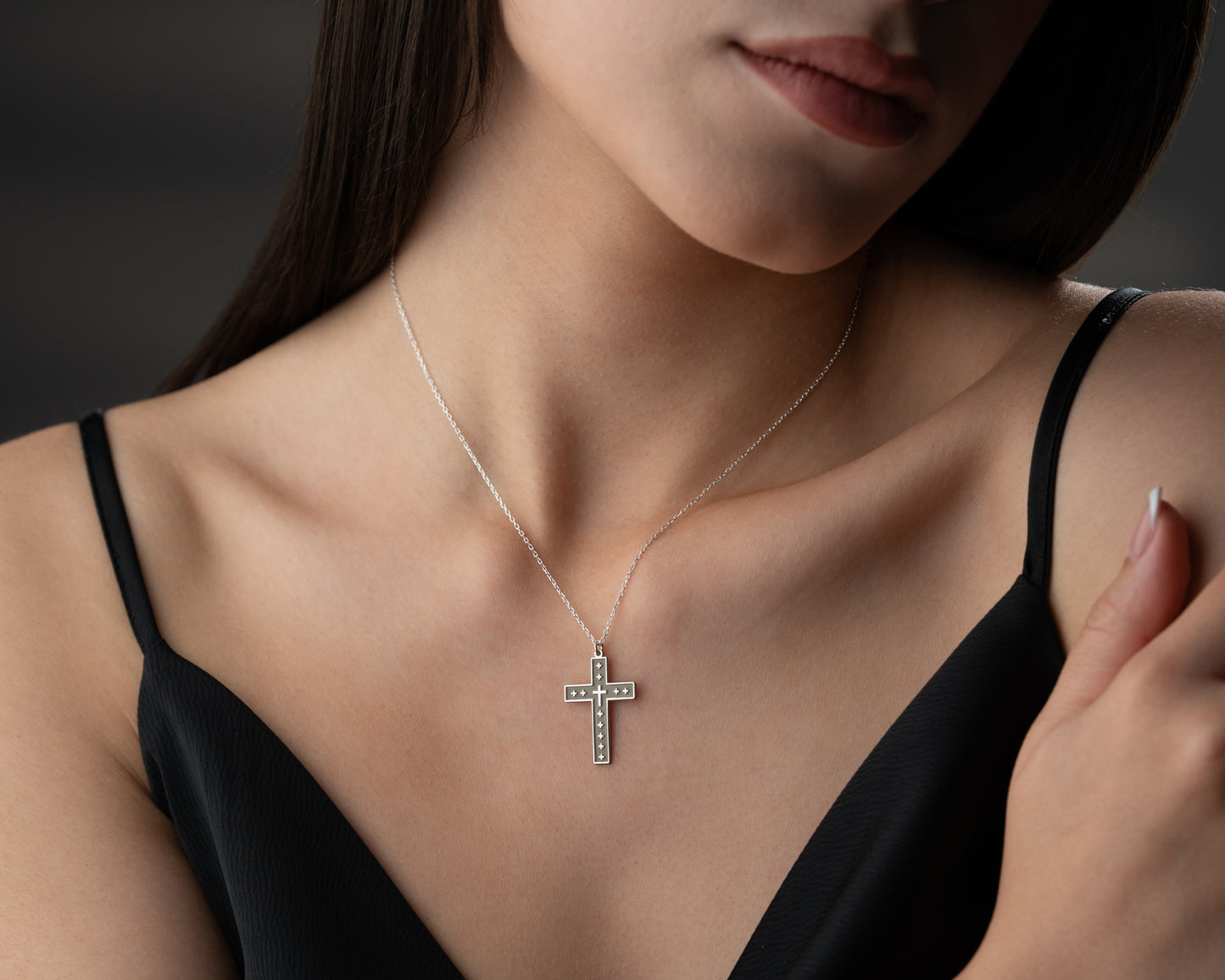 Studded cross pendant necklace