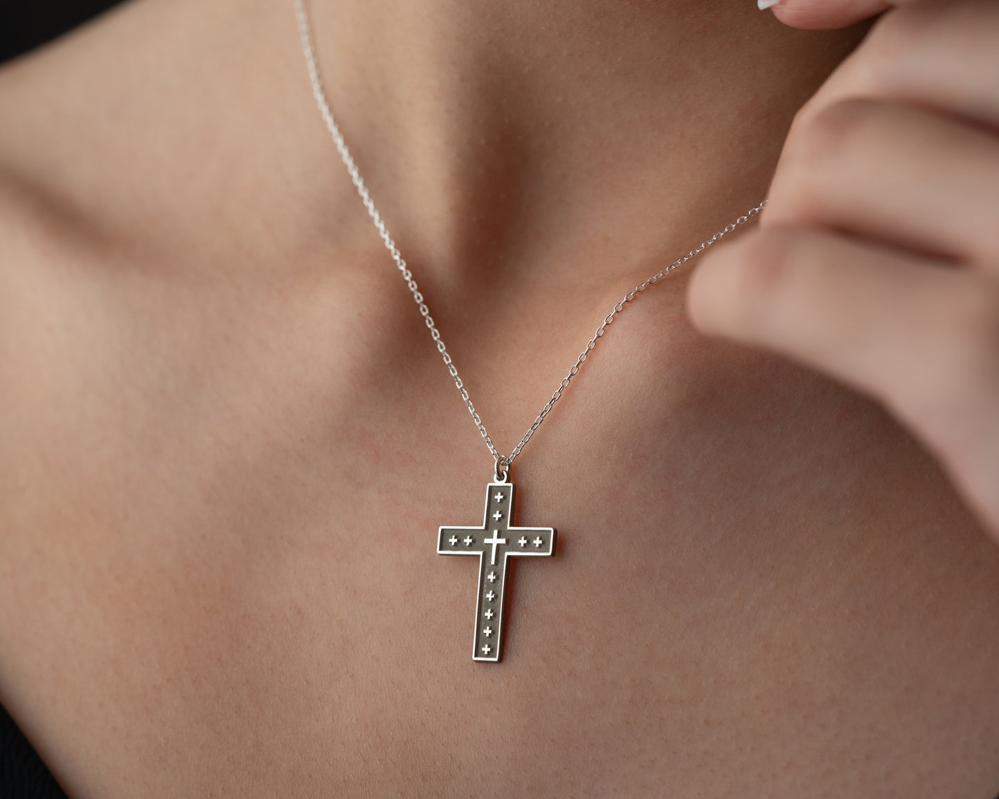Studded cross pendant necklace