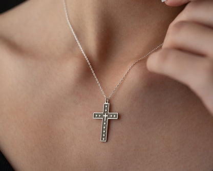 Studded cross pendant necklace