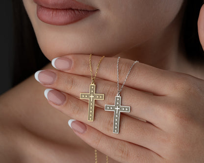 Studded cross pendant necklace