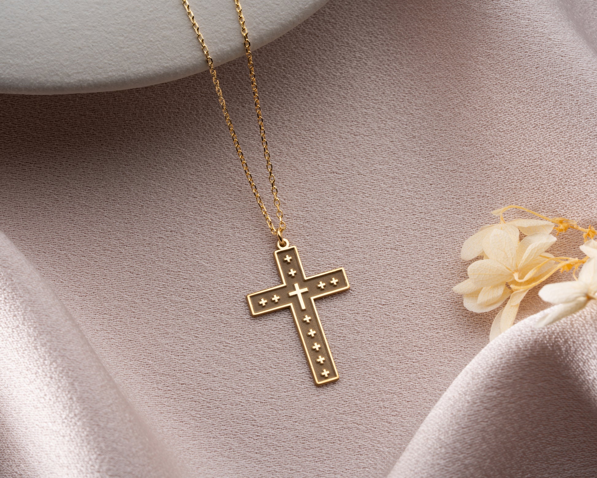 Studded cross pendant necklace